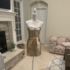 Bardot gold sequence short dress